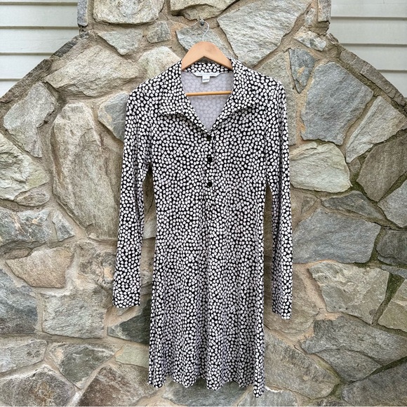 Diane Von Furstenberg Silk Retro Long Sleeve Shift Dress - Picture 1 of 11
